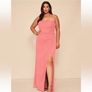 Mermaid Pleated Mesh Floor-Length Dress Coral